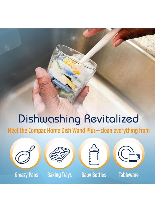COMPAC HOME Dish Sponge/Wand Plus - Tri Surface Scrubbing Sponge with Cello, Foam & Scour Sponge Petals, Cleans Dishes & Glassware, 360° Scrubber Pads for Tough-to-Clean Pots & Pans - Image 2